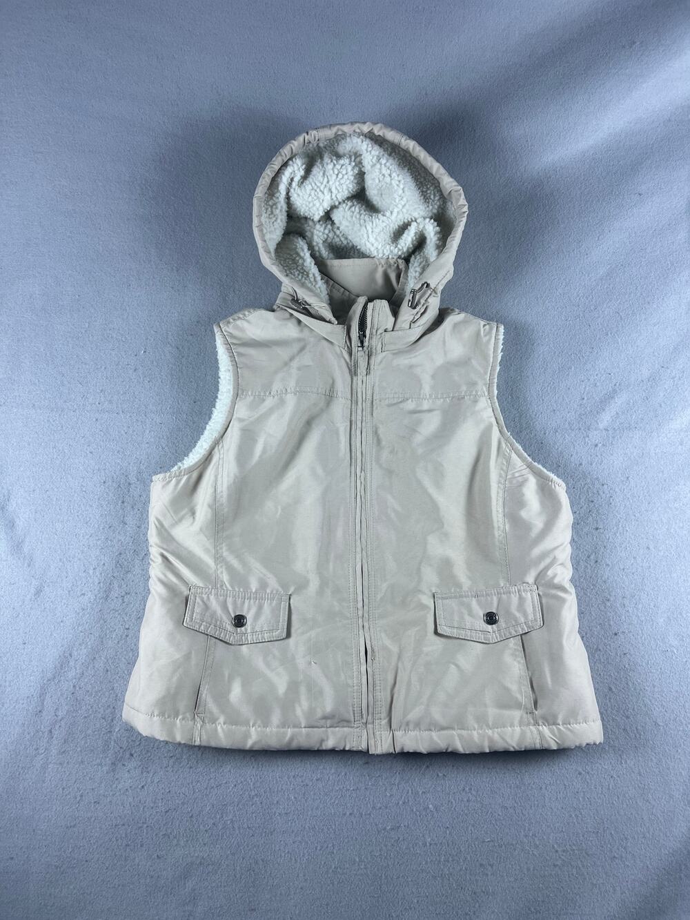 Sonoma Vest Womens M Beige Hooded Fleece Lined Outdoor Winter Warm Layering Y2K